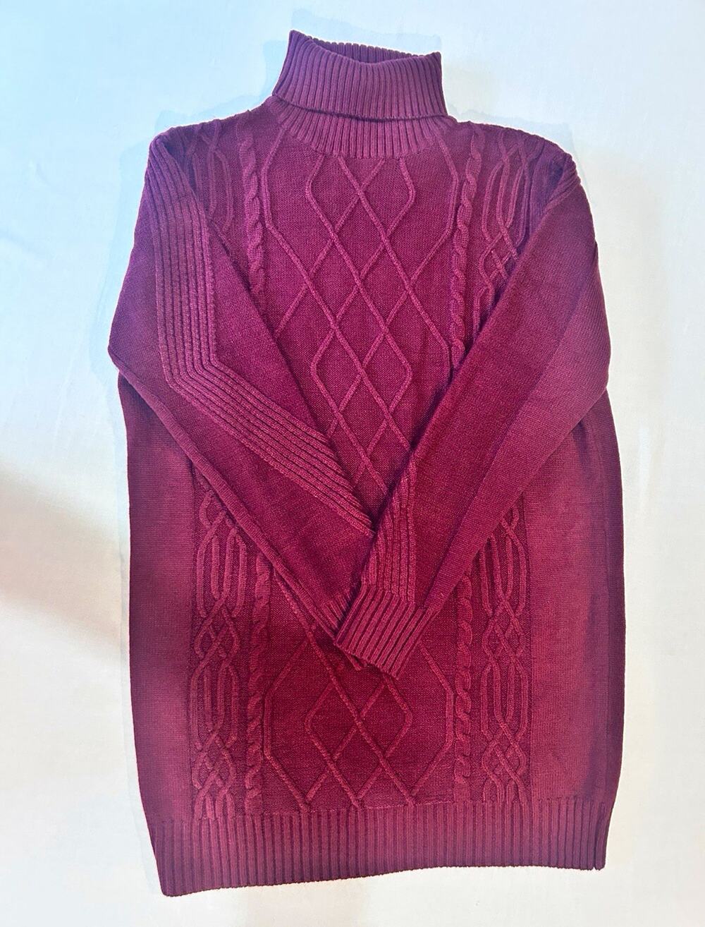 Lulus Women’s M Solid Burgundy Cable-Knit Turtleneck Long Sleeve Sweater Dress
